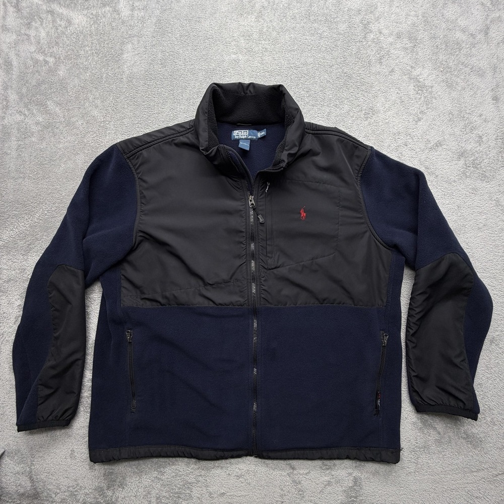 Polo Ralph Lauren Jacket Mens 2XL Blue Windbreaker Fleece Hooded Lined Pockets
